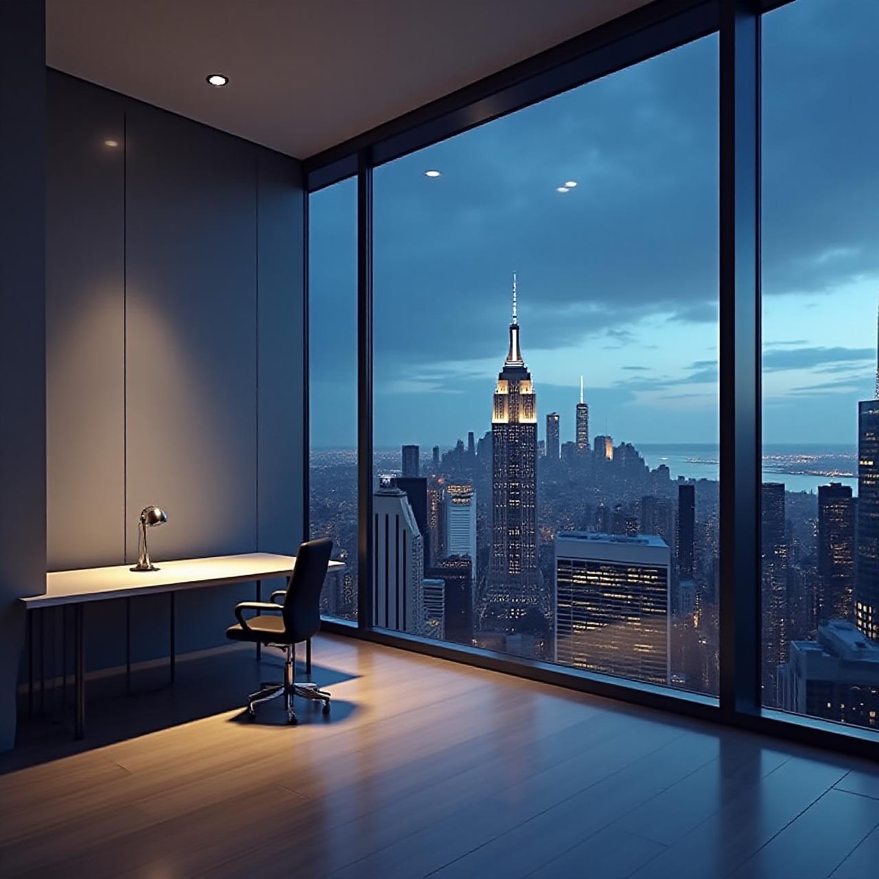 Modern professional consulting environment overlooking Brooklyn skyline